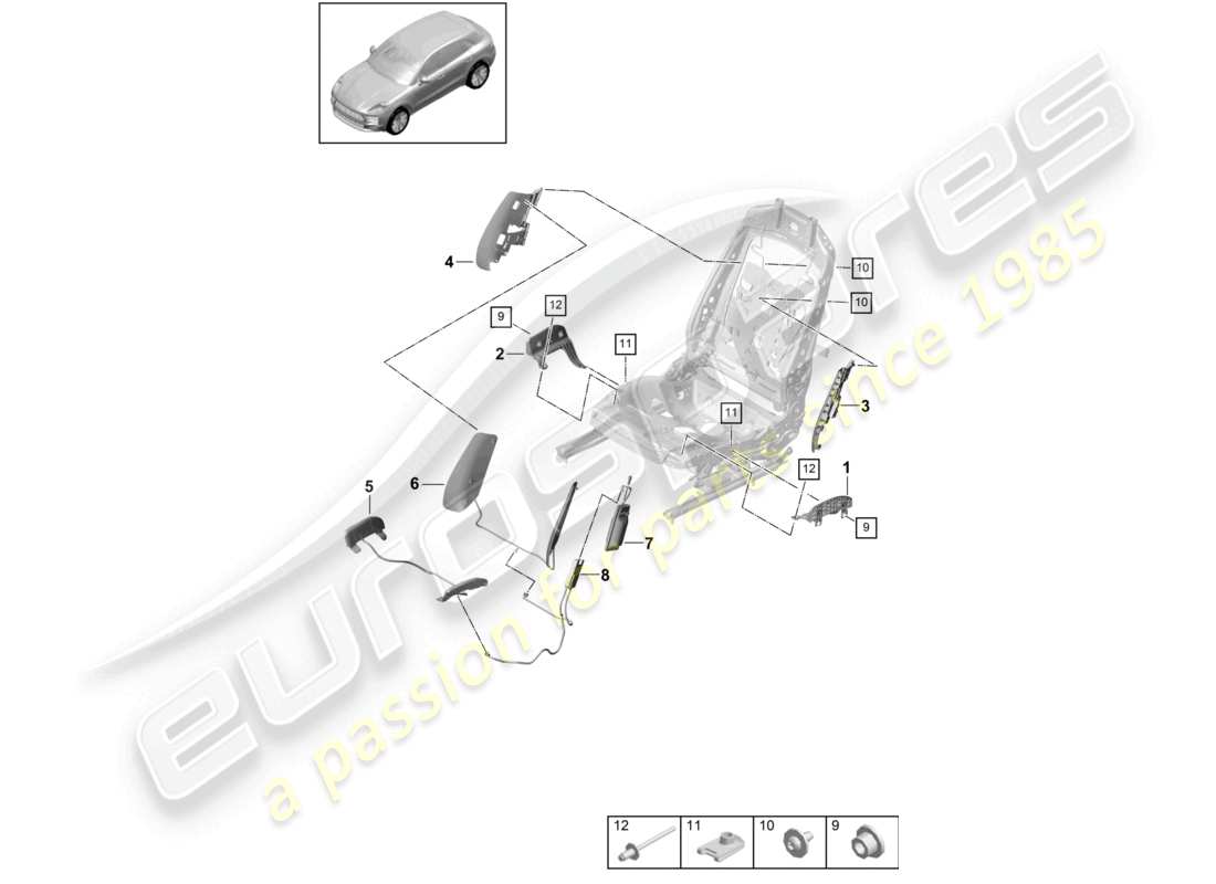 porsche 2021 (macan) componenti pneumatici per sedili sportivi schema delle parti