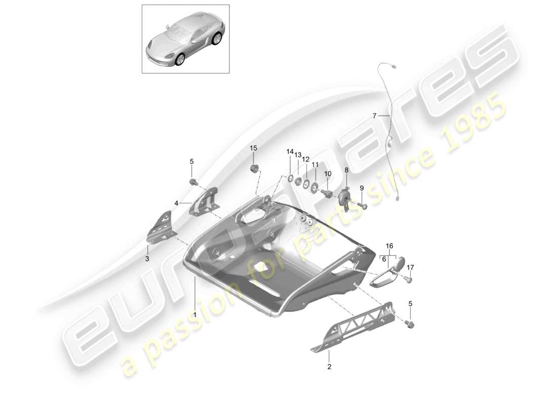 porsche 2023 (718 cayman) sedile a secchiello telaio del sedile pieghevole accessori schema delle parti