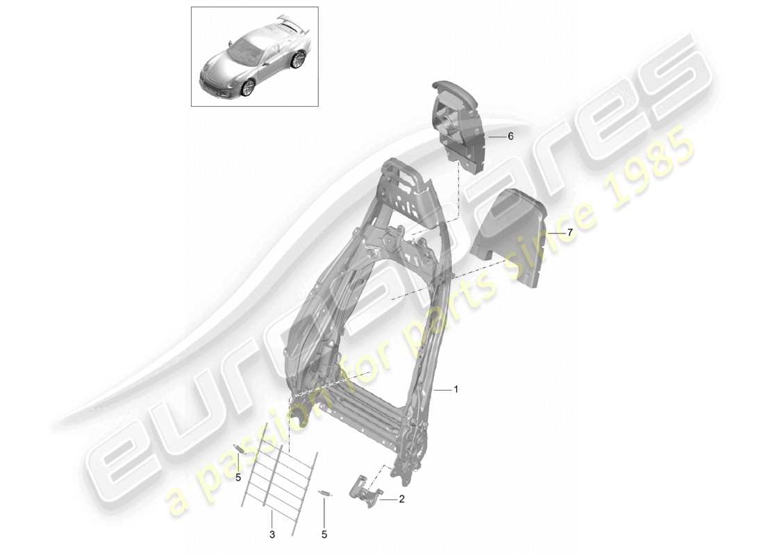 porsche 2021 (991-2 r/gt3/rs) telaio dello schienale sedile sportivo plus accessori schema delle parti