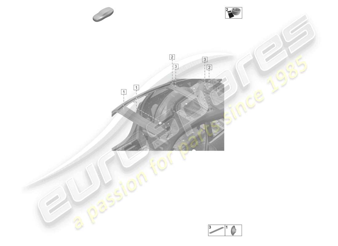 porsche 2023 (992-1 turbo / s) tappi per carrozzeria carrozzeria portapacchi trasversale schema delle parti