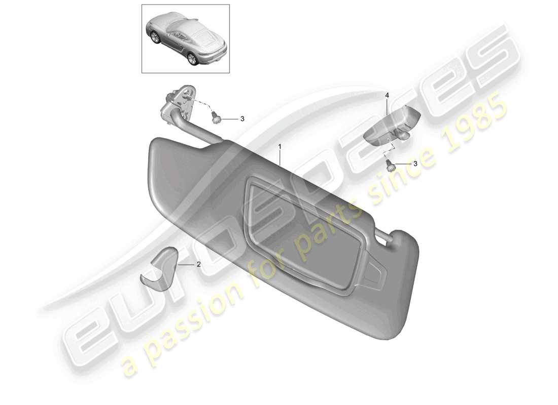 porsche 2022 (718 cayman) schema delle parti delle visiere parasole