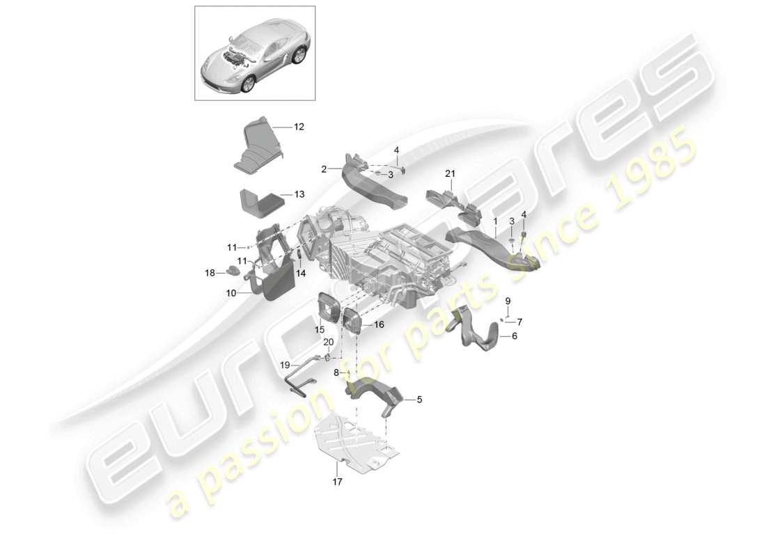 porsche 2021 (718 cayman) diagramma delle parti guida aria