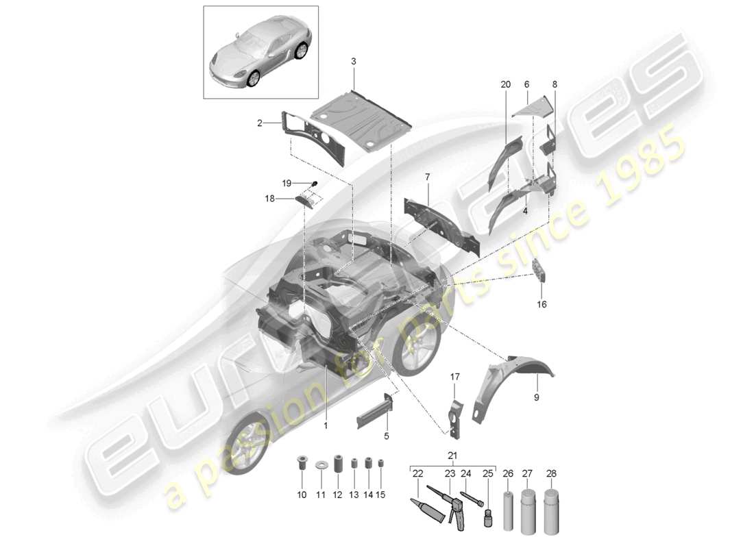 porsche 2021 (718 cayman) schema delle parti estremità posteriore