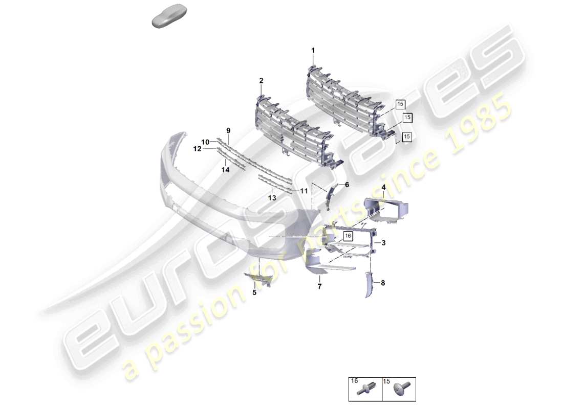 porsche 2026 (cayenne e3 pa) paraurti parti singole griglia di guida dell'aria diagramma delle parti