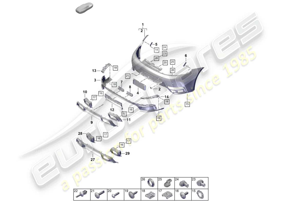 porsche 2024 (992-2) schema delle parti paraurti posteriore