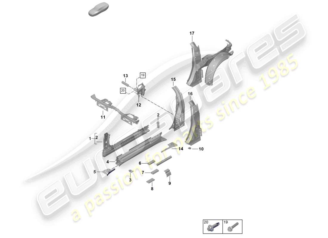 porsche 2024 (992-2) pannello laterale interno della soglia, schema delle parti del montante b interno