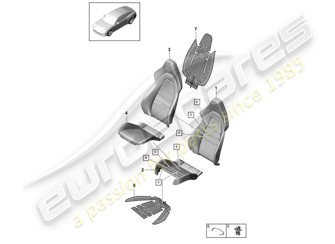porsche 2021 (panamera 971-1) parte in schiuma coprisedile sedile sportivo senza: componente di ventilazione diagramma delle parti