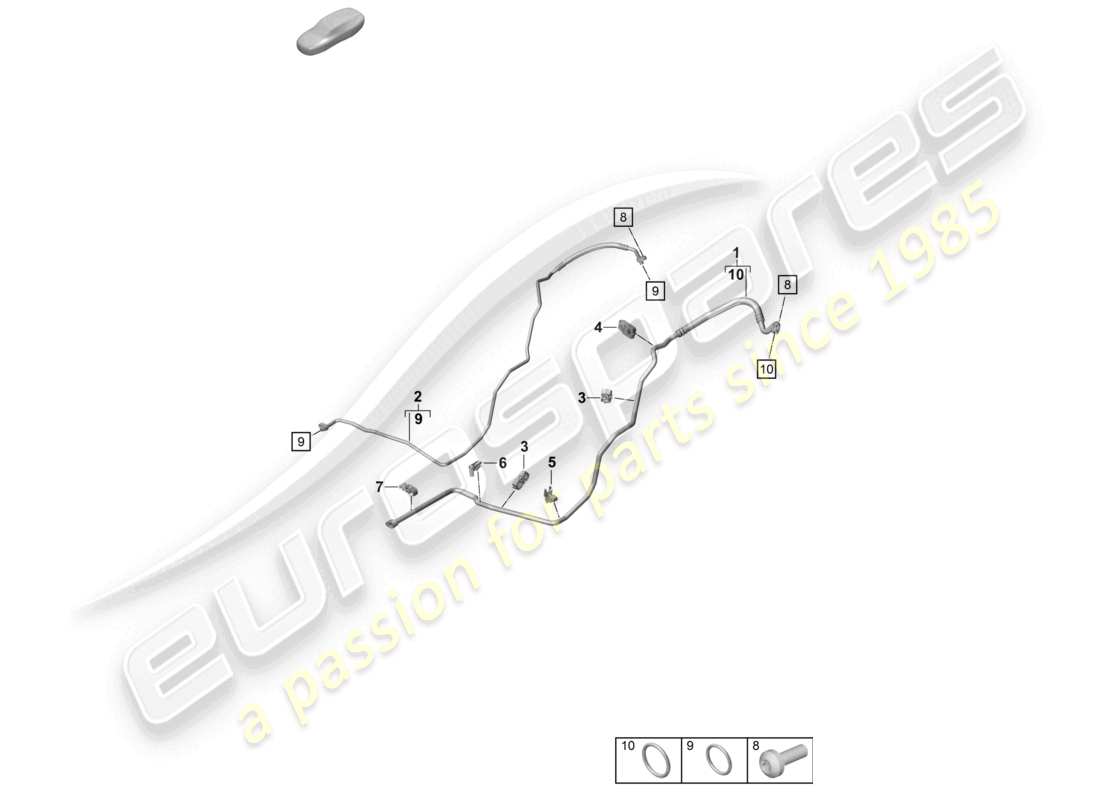 porsche 2020 (992-1 turbo / s) schema delle parti della linea refrigerante posteriore dell'aria condizionata