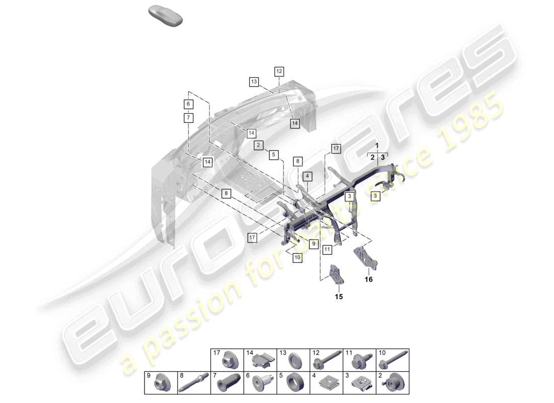 porsche 2026 (cayenne e3 pa) telaio di sostegno rivestimento del cruscotto diagramma delle parti