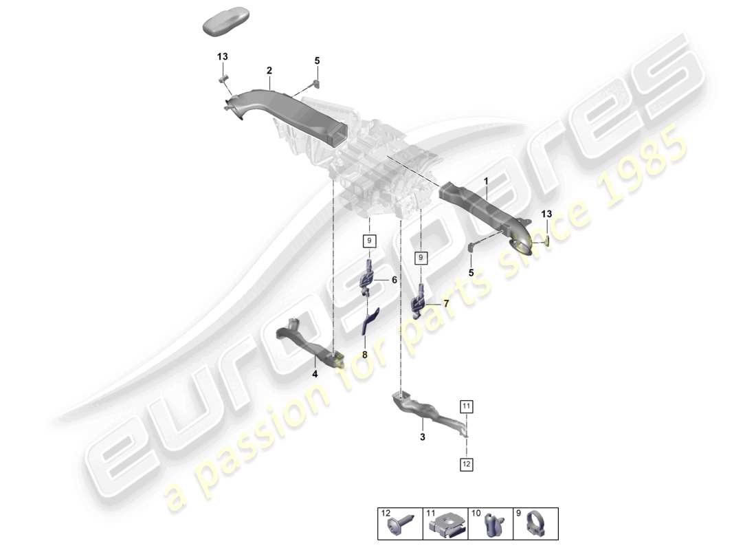 porsche 2025 (panamera 976) schema delle parti del cruscotto della guida dell'aria del sistema di riscaldamento e aria condizionata