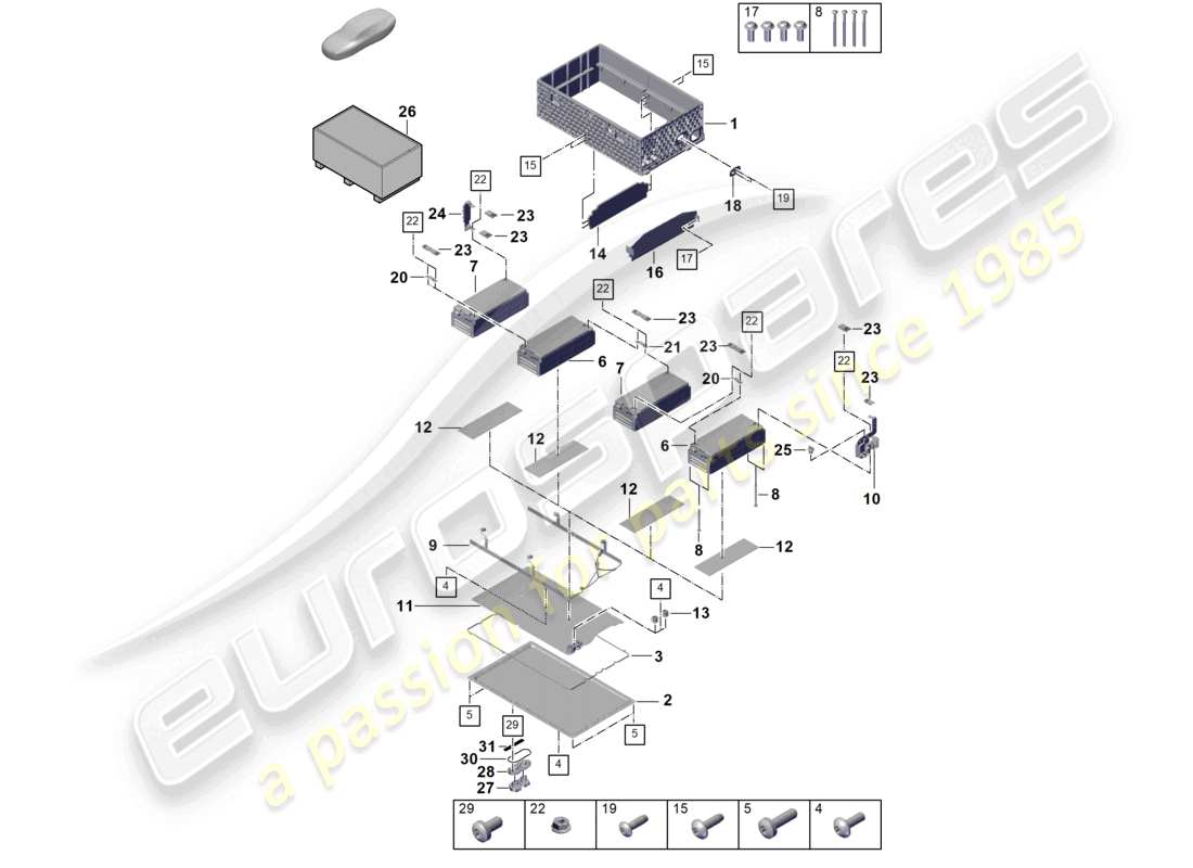 porsche 2026 (cayenne e3 pa) batteria ibrida inferiore parti individuali diagramma delle parti