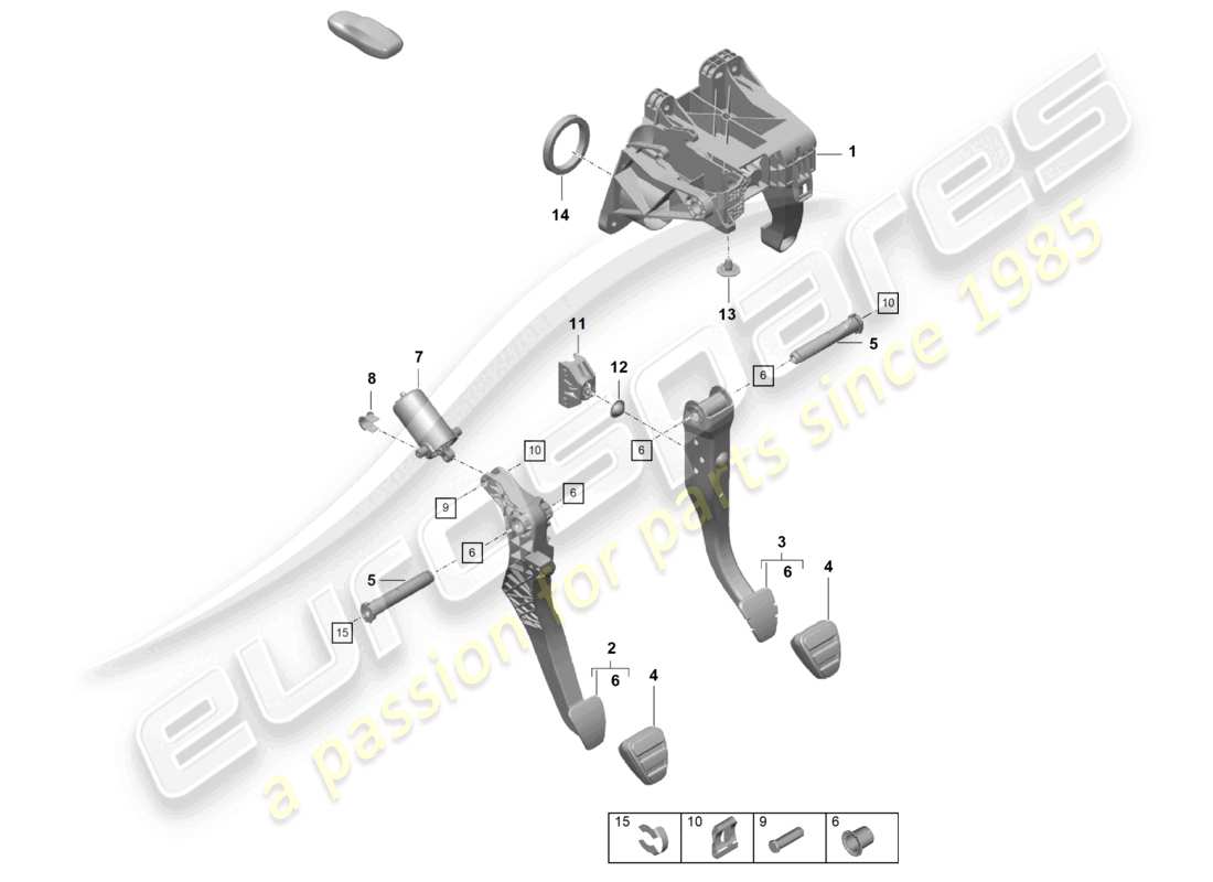 porsche 2021 (718 boxster spyder) freno e accel. leva mec. diagramma delle parti