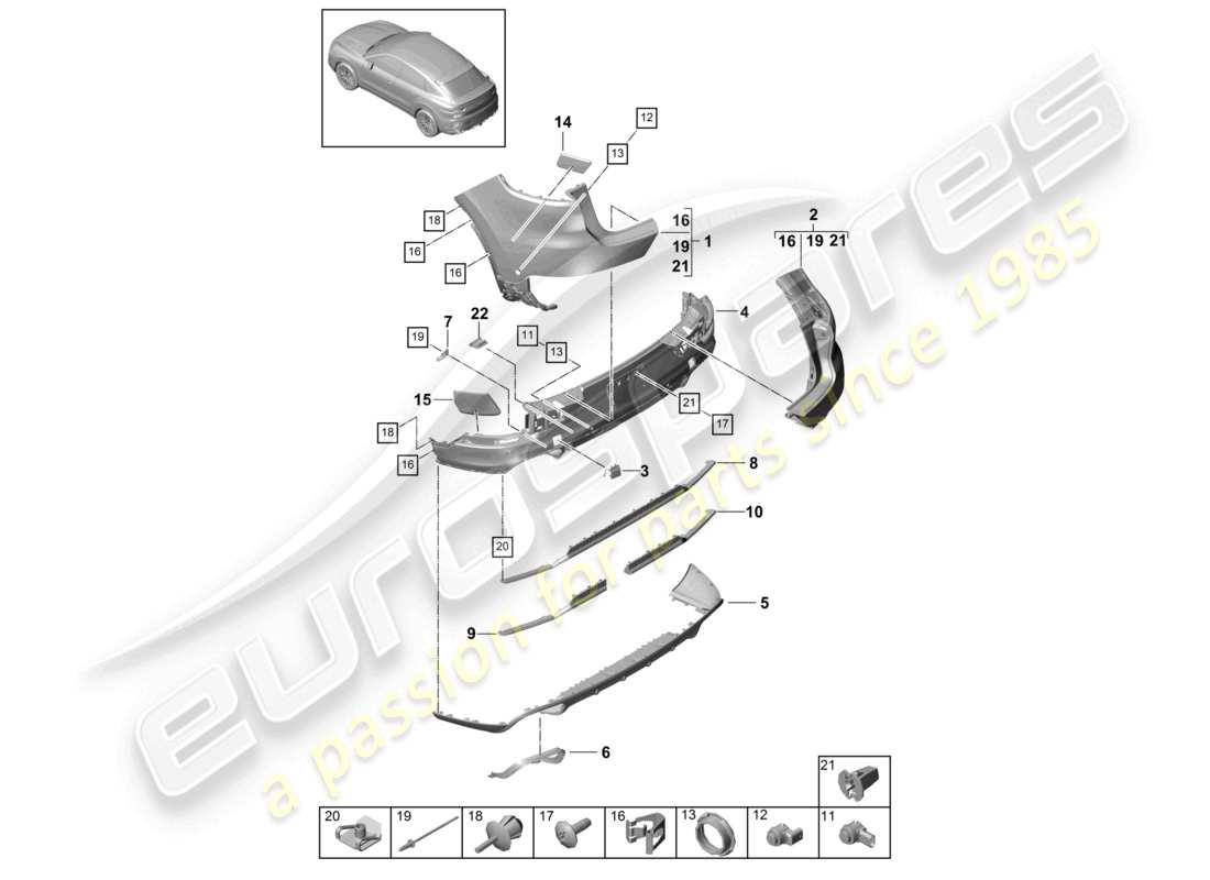 porsche 2022 (cayenne e3 9ya/9yb) paraurti posteriore coupe turbo schema delle parti