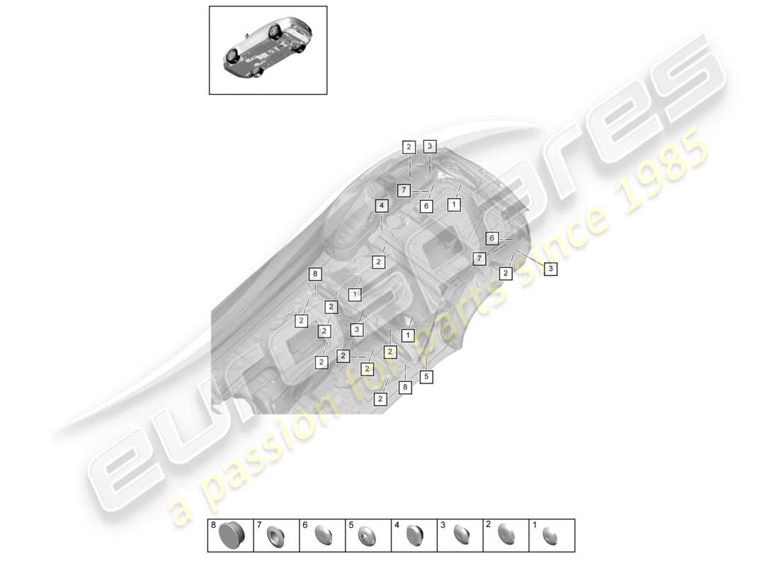 porsche 2021 (panamera 971-1) diagramma delle parti del sottoscocca posteriore dei tappi