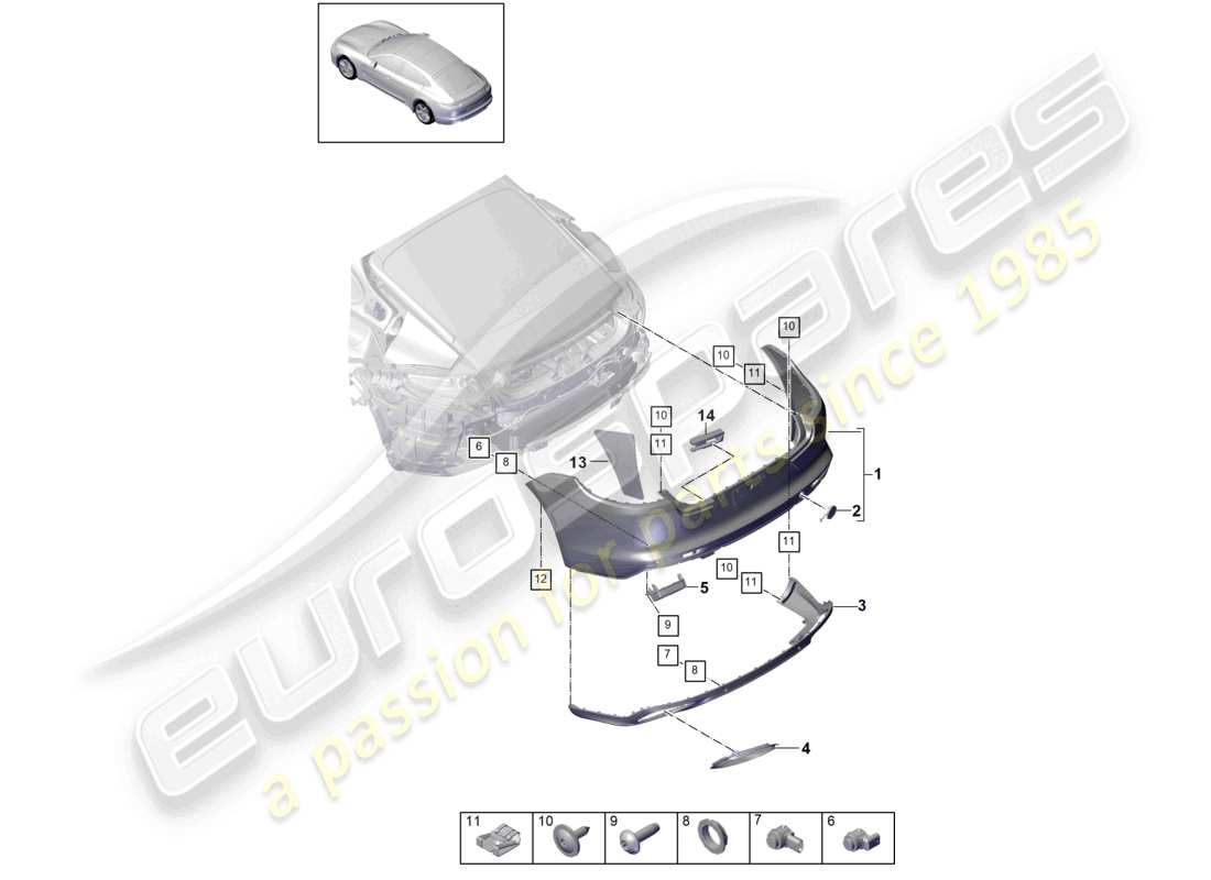 porsche 2021 (panamera 971-1) paraurti posteriore diagramma delle parti