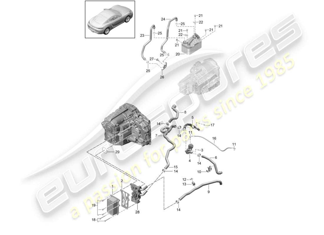 porsche 2022 (718 cayman) - pdk - tubo dell'olio dello scambiatore di calore del cambio tubo dell'acqua diagramma delle parti