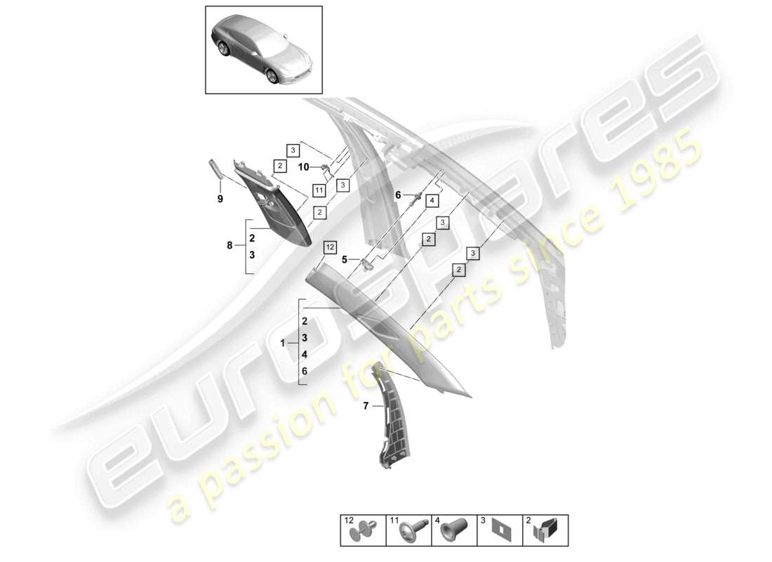 porsche 2021 (panamera 971-1) rifinire il montante a superiore e il montante b diagramma delle parti