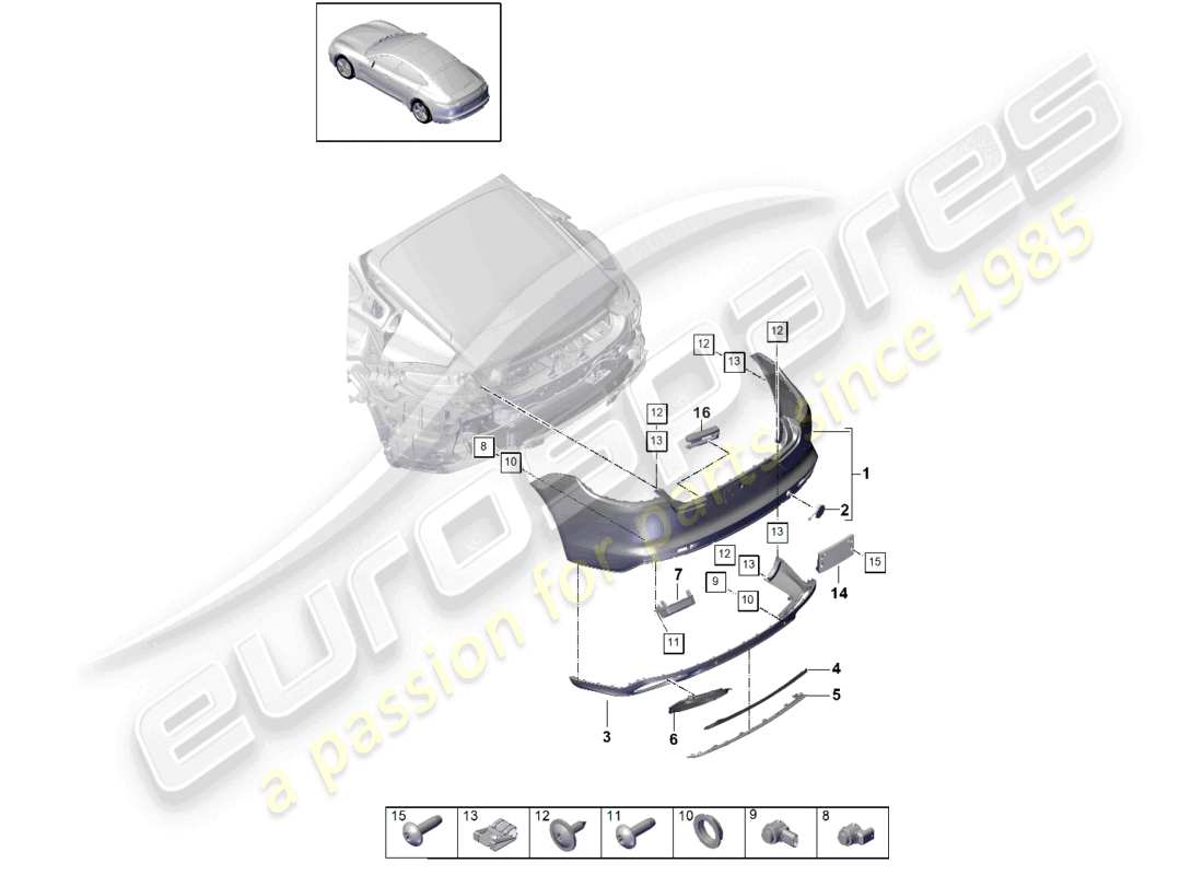 porsche 2021 (panamera 971-1) paraurti posteriore pacchetto sport design diagramma delle parti