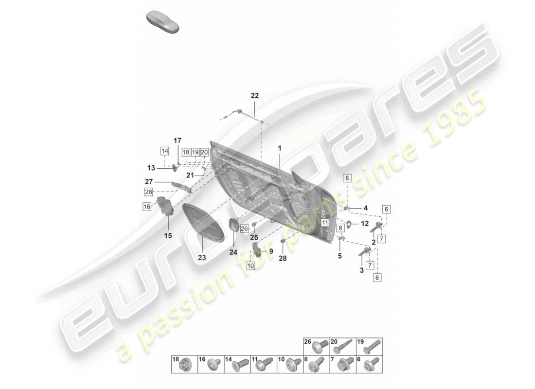 porsche 2023 (992-1 gt3/rs/st) guscio della porta diagramma delle parti