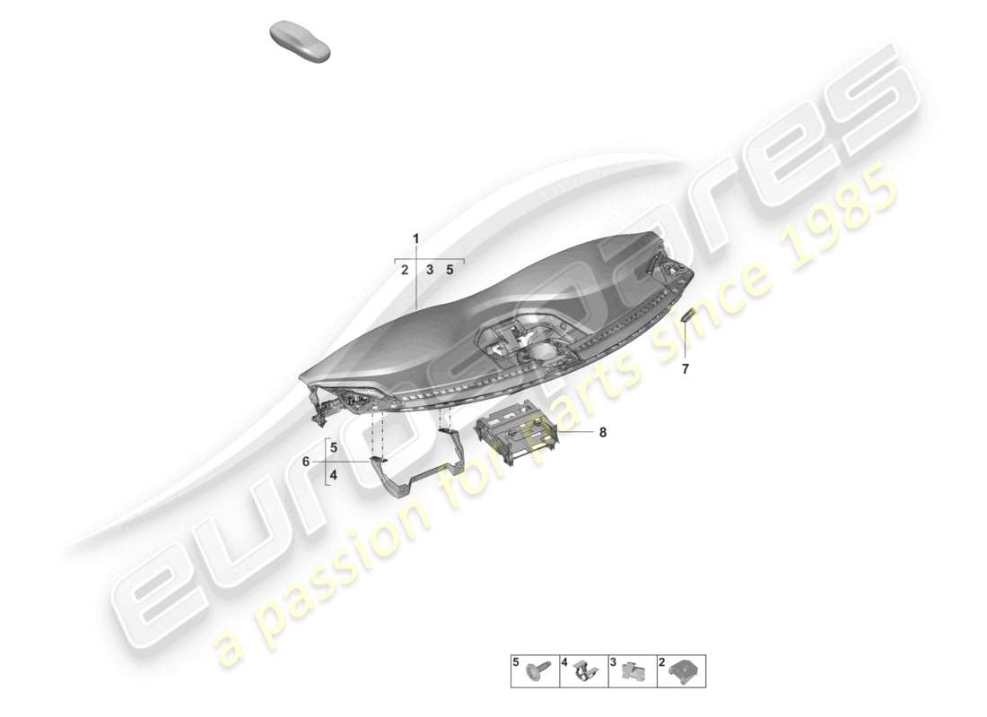 porsche 2024 (992-2) rivestimento del pannello strumenti parte superiore con: elementi di fissaggio diagramma delle parti