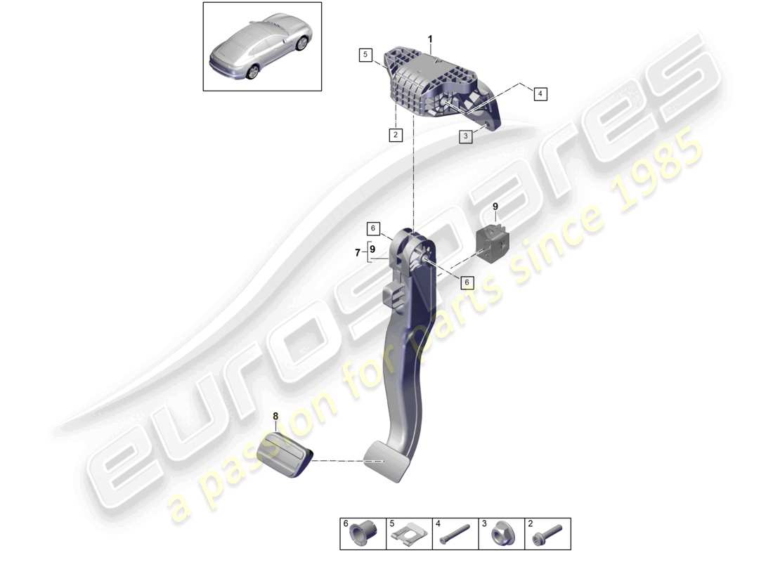 porsche 2021 (panamera 971-1) leva freno e acceleratore - pdk - schema componenti