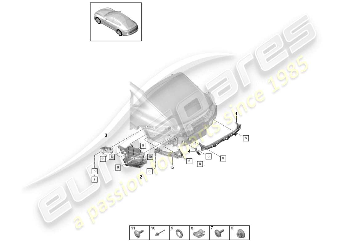 porsche 2021 (panamera 971-1) fissaggi paraurti posteriore diagramma delle parti