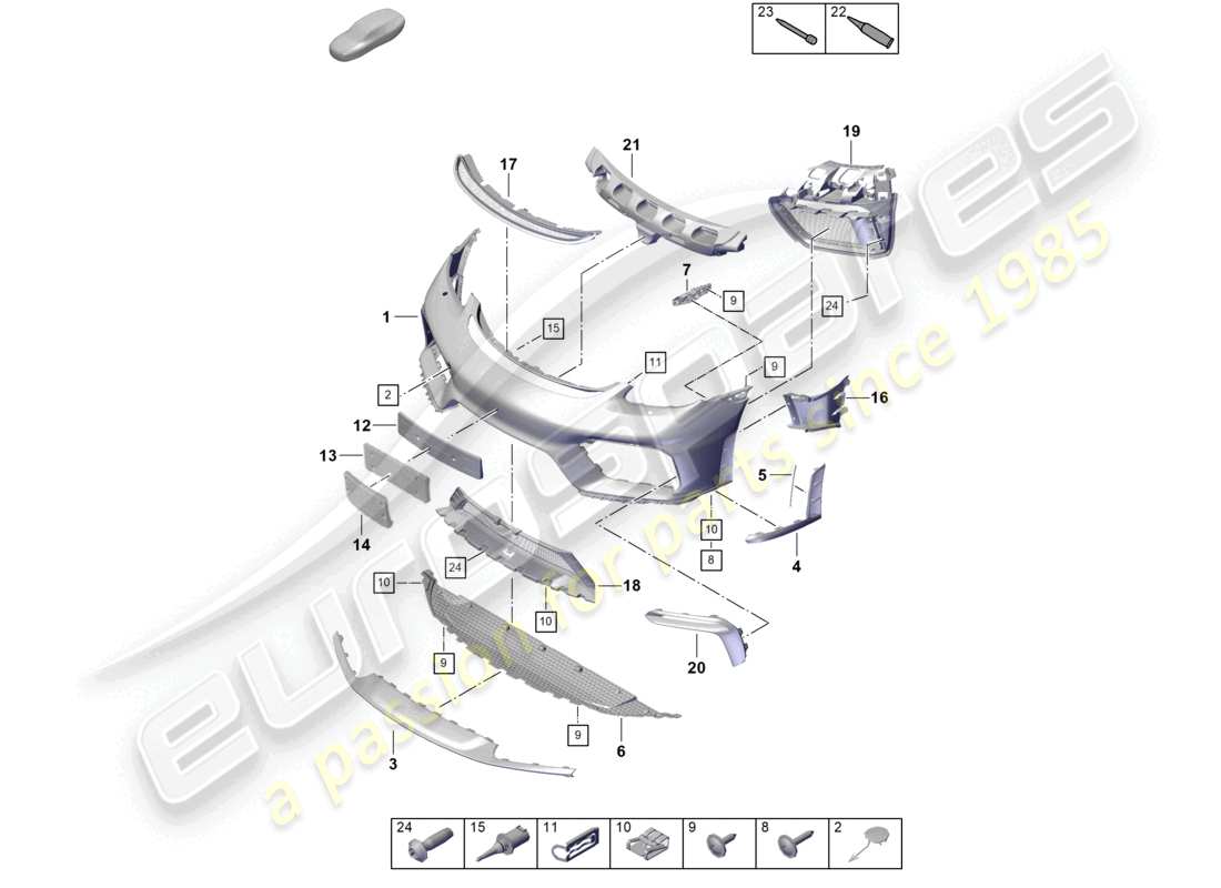 porsche 2022 (718 boxster spyder) schema delle parti paraurti anteriore