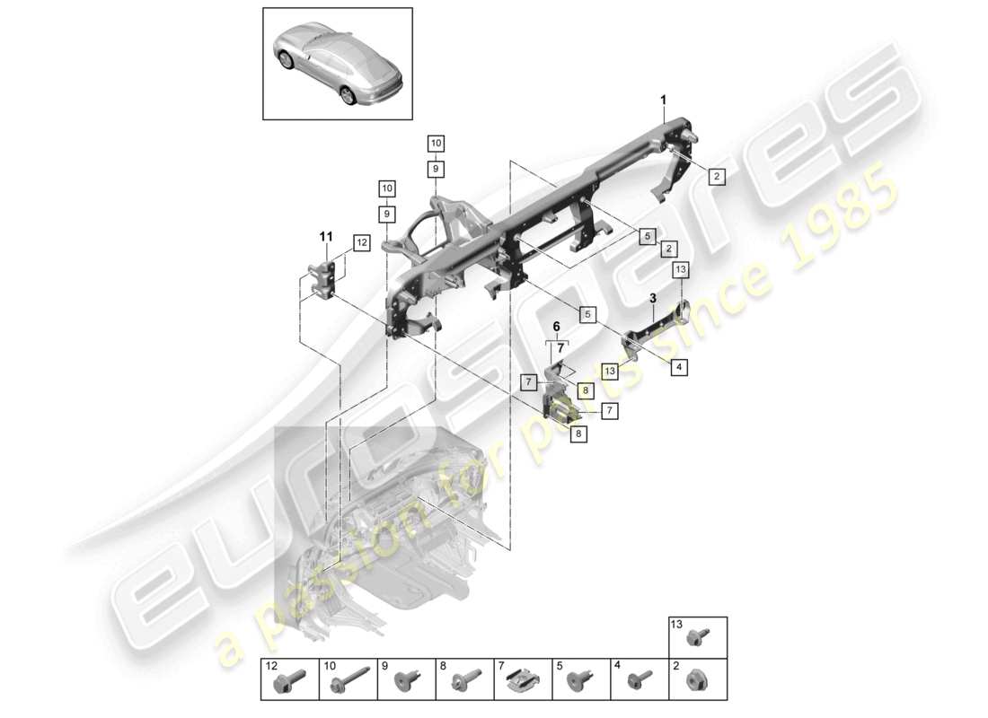 porsche 2021 (panamera 971-1) staffa di montaggio staffa rivestimento del pannello strumenti schema delle parti
