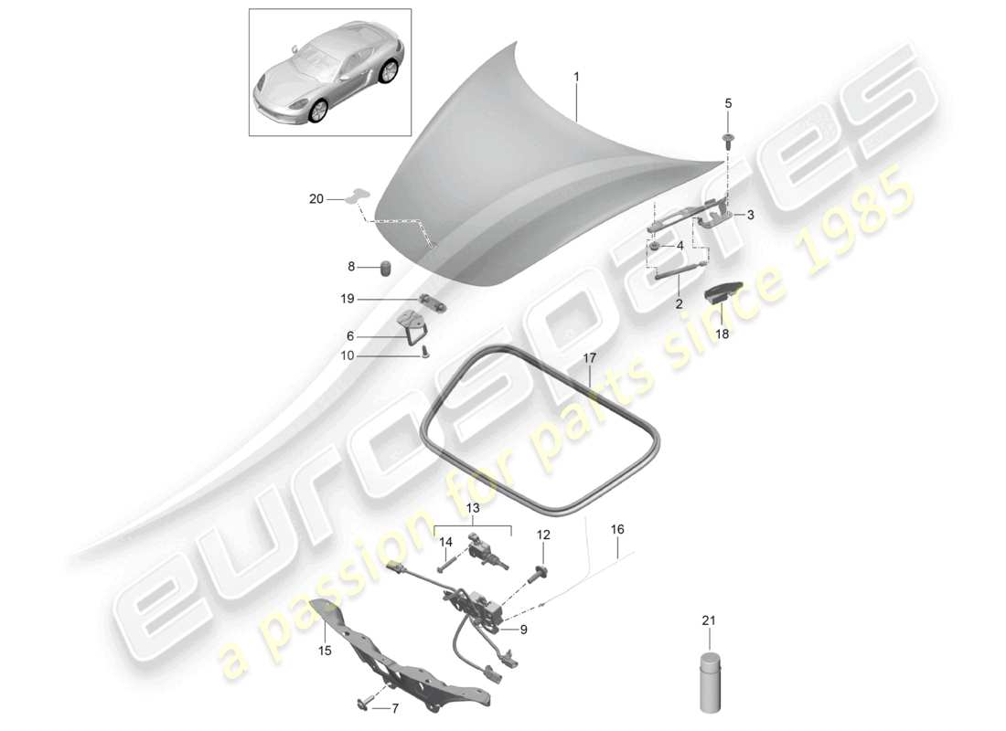 porsche 2023 (718 cayman) diagramma della parte anteriore della copertina