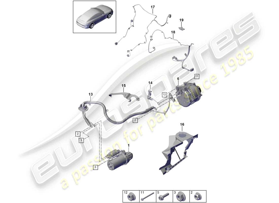 porsche 2021 (panamera 971-1) diagramma delle parti dell'alternatore di avviamento