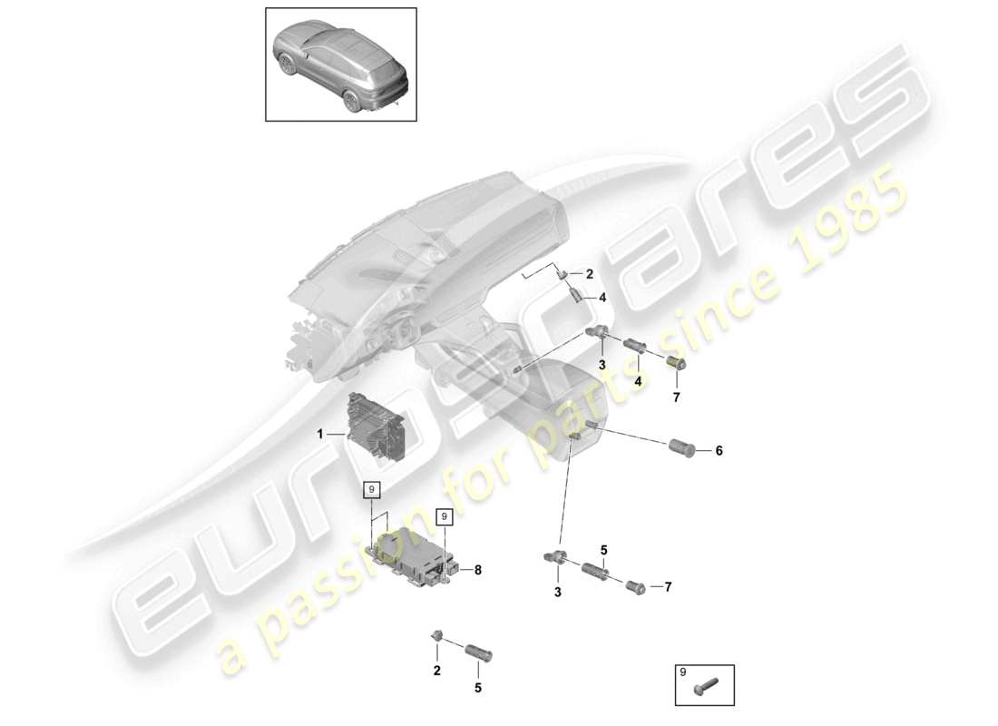 porsche 2022 (cayenne e3 9ya/9yb) convertitore di tensione presa presa di ricarica schema delle parti