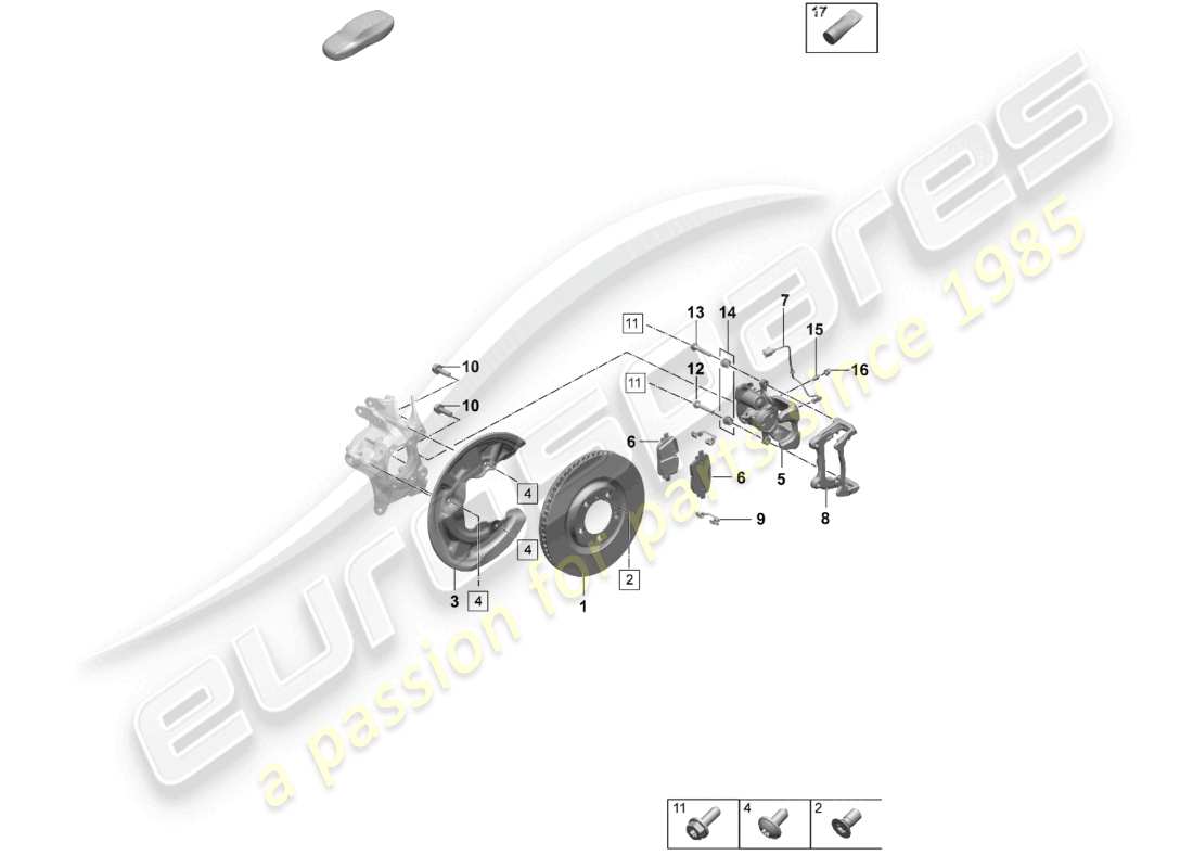 porsche 2025 (macan-e) freno a disco assale posteriore nero lucido diagramma delle parti