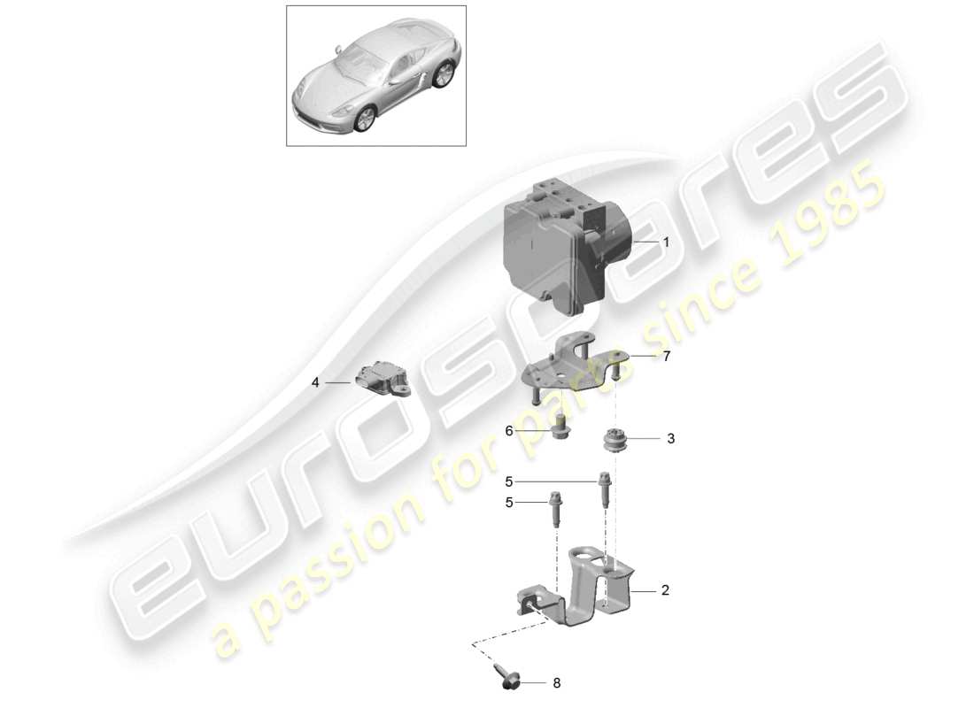 porsche 2021 (718 cayman) unità idraulica sistema frenante antibloccaggio -abs- unità di controllo e regolazione schema delle parti