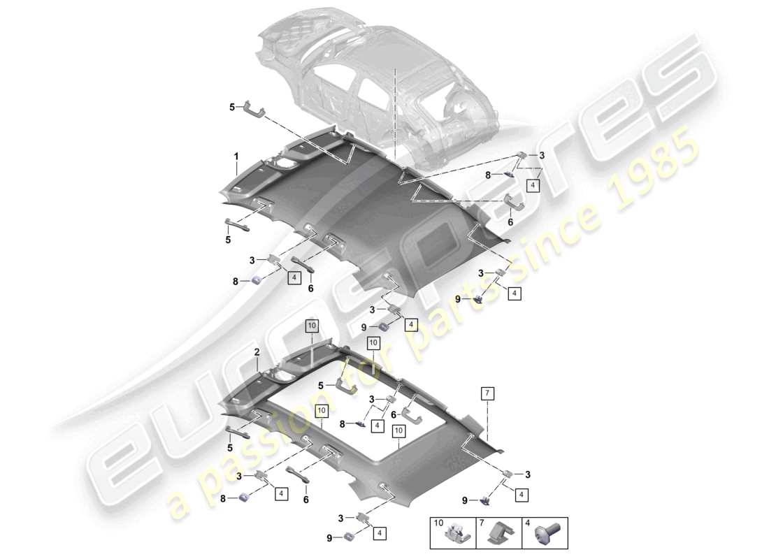 porsche 2026 (cayenne e3 pa) schema delle parti del tetto e degli accessori della coupe