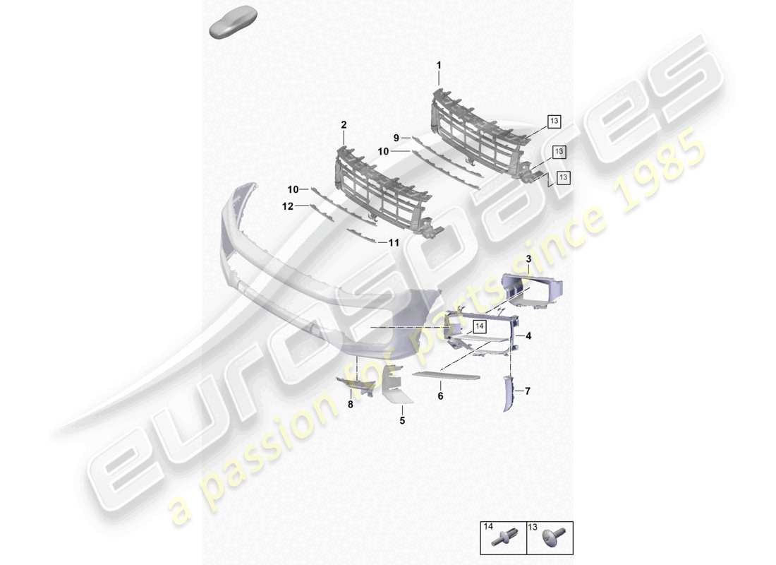 porsche 2026 (cayenne e3 pa) paraurti parti singole griglia di guida dell'aria diagramma delle parti