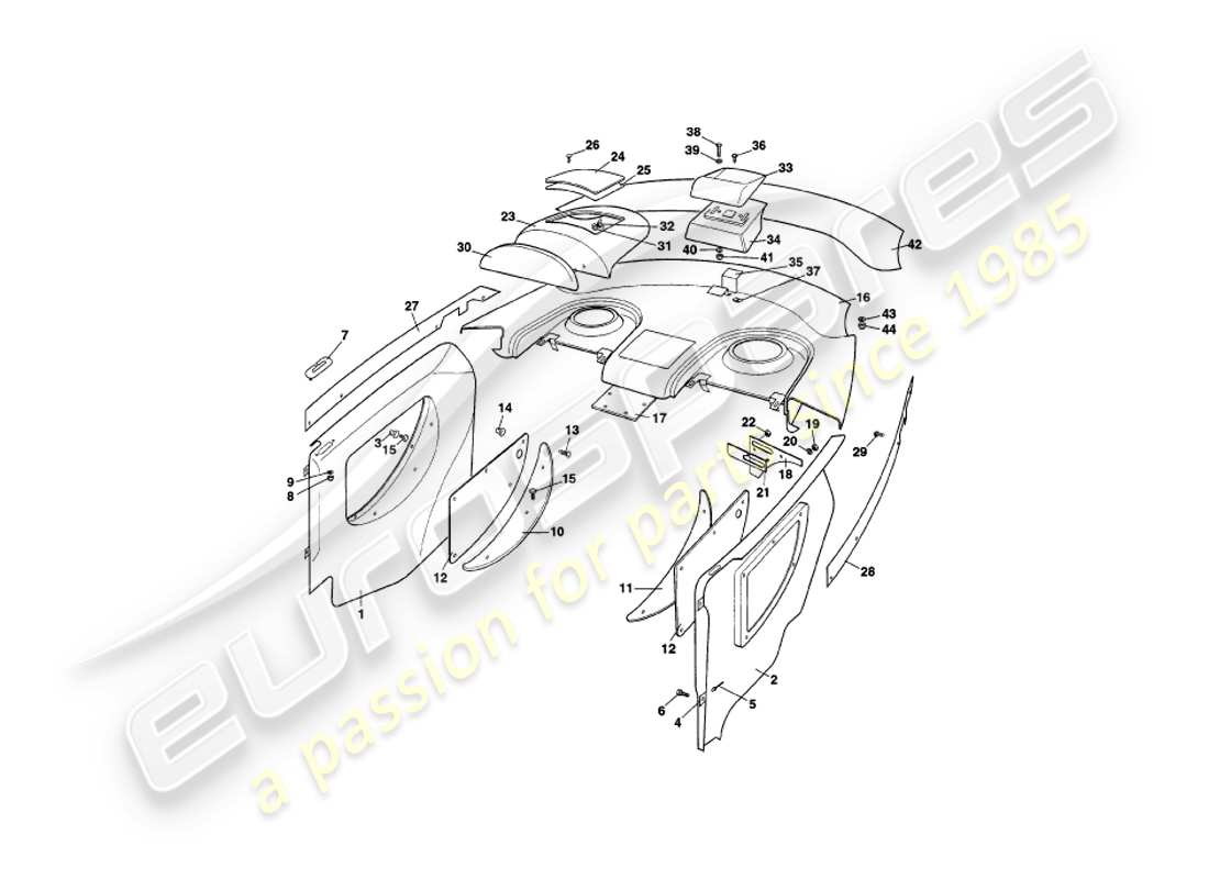 aston martin v8 coupe (2000) diagramma delle parti del rivestimento posteriore