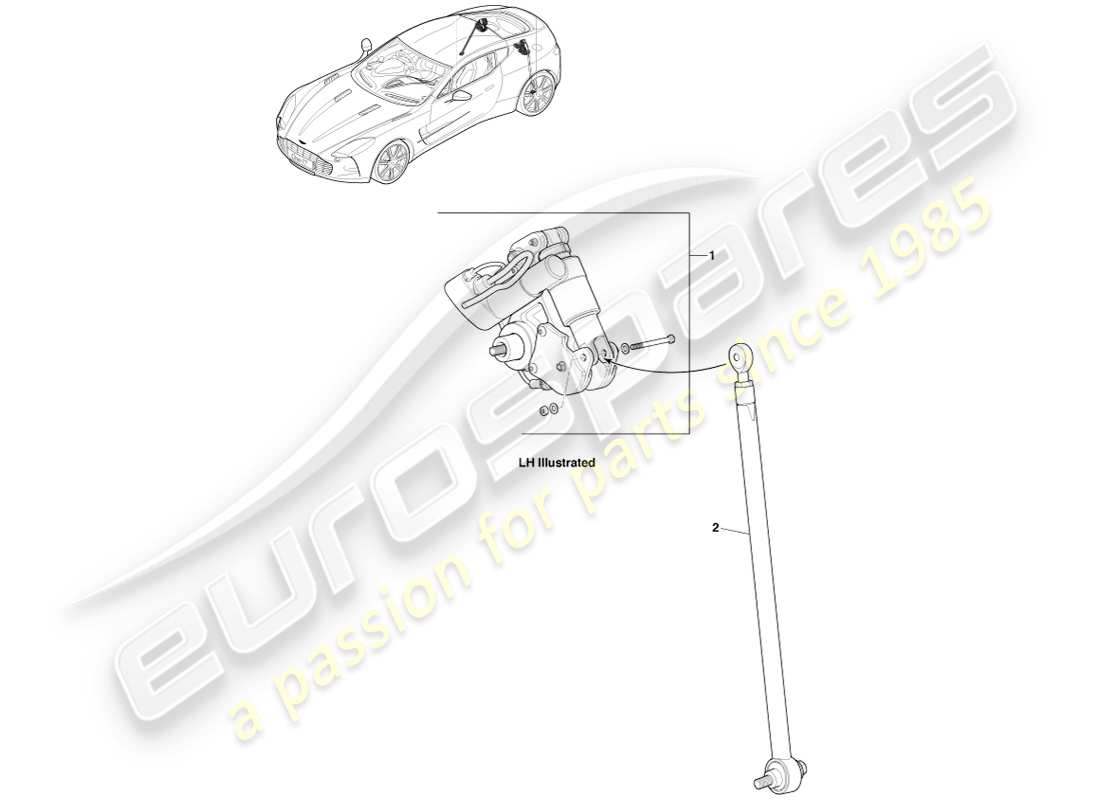 aston martin one-77 (2011) sistema di altezza di marcia regolabile, posteriore diagramma delle parti