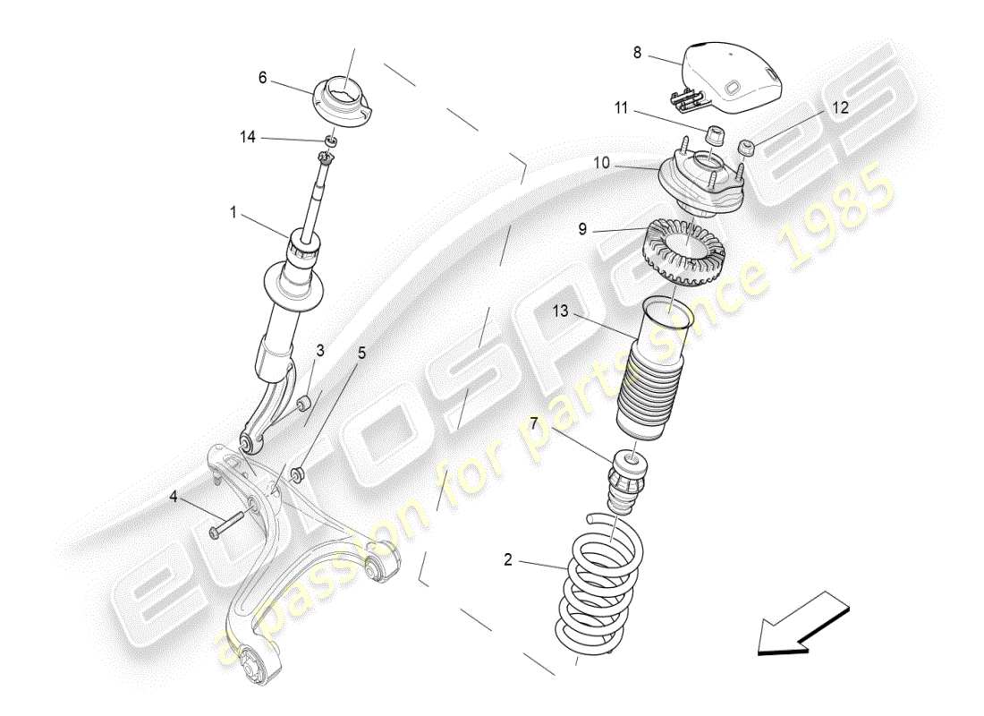 maserati ghibli (2019) diagramma delle parti dei dispositivi dell'ammortizzatore anteriore