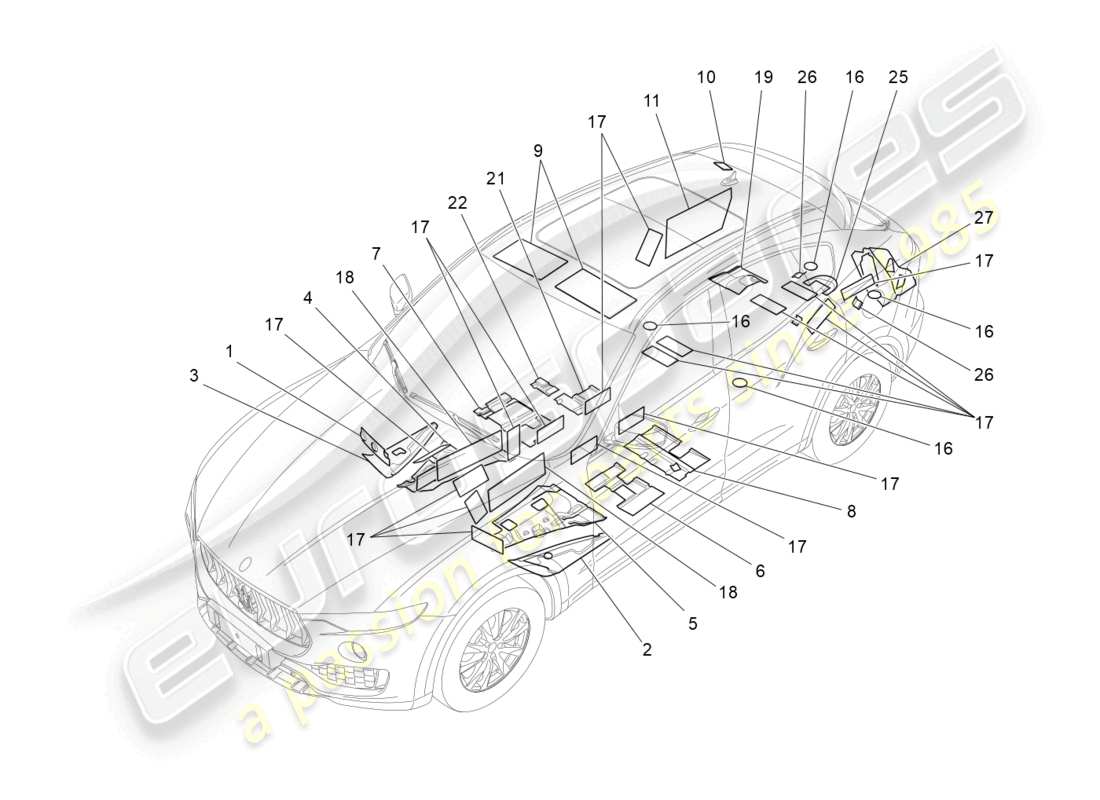 maserati levante zenga (2020) pannelli insonorizzati all'interno del diagramma delle parti del veicolo