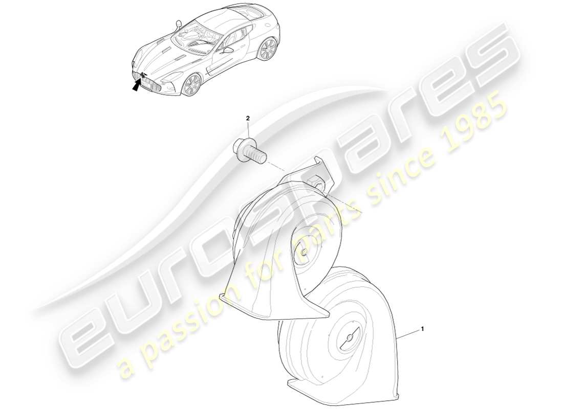 aston martin one-77 (2011) sistema del corno diagramma delle parti