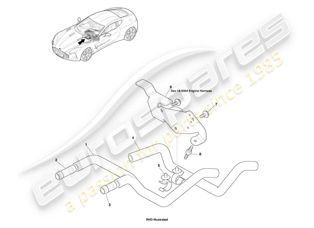 aston martin one-77 (2011) tubi del liquido di raffreddamento diagramma delle parti