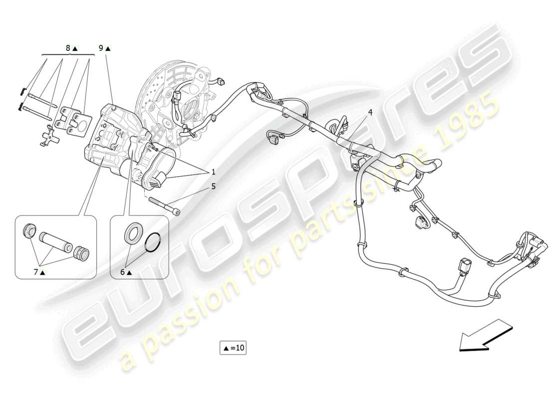 maserati levante gts (2020) schema delle parti del freno di stazionamento