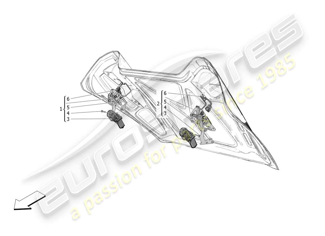 maserati mc20 cielo (2023) capote elettrica: diagramma delle parti dei flap