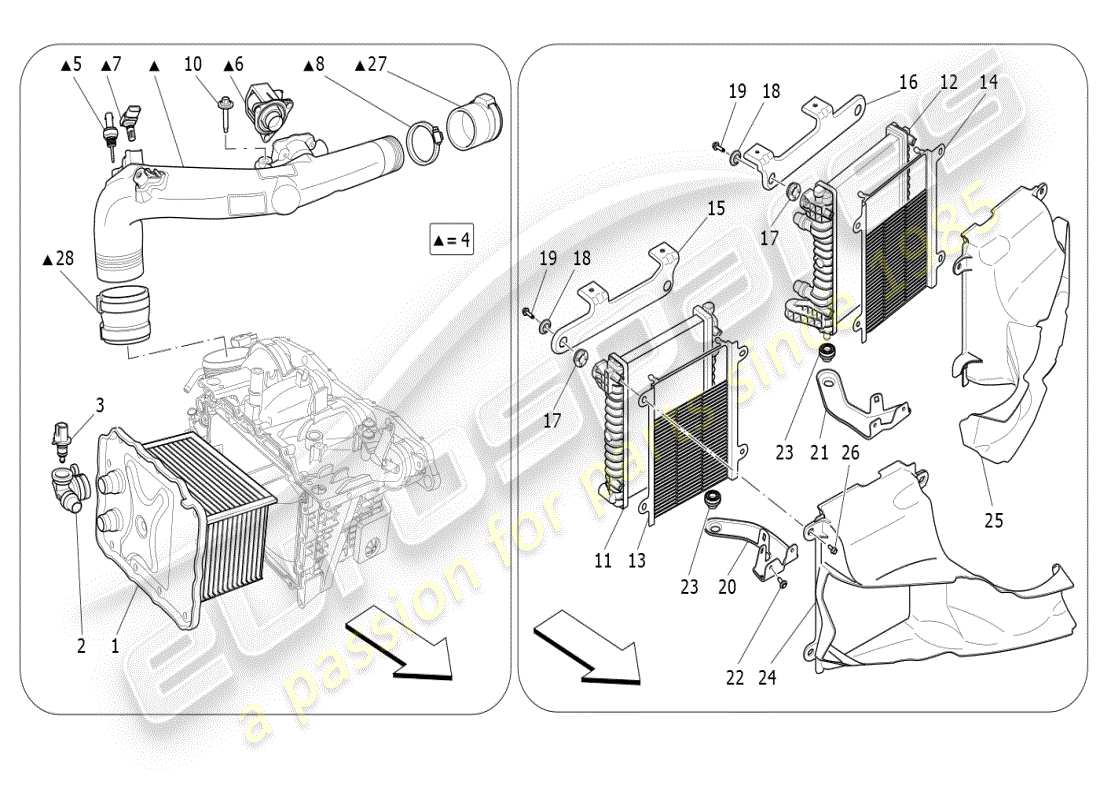 maserati ghibli (2021) schema delle parti del sistema intercooler