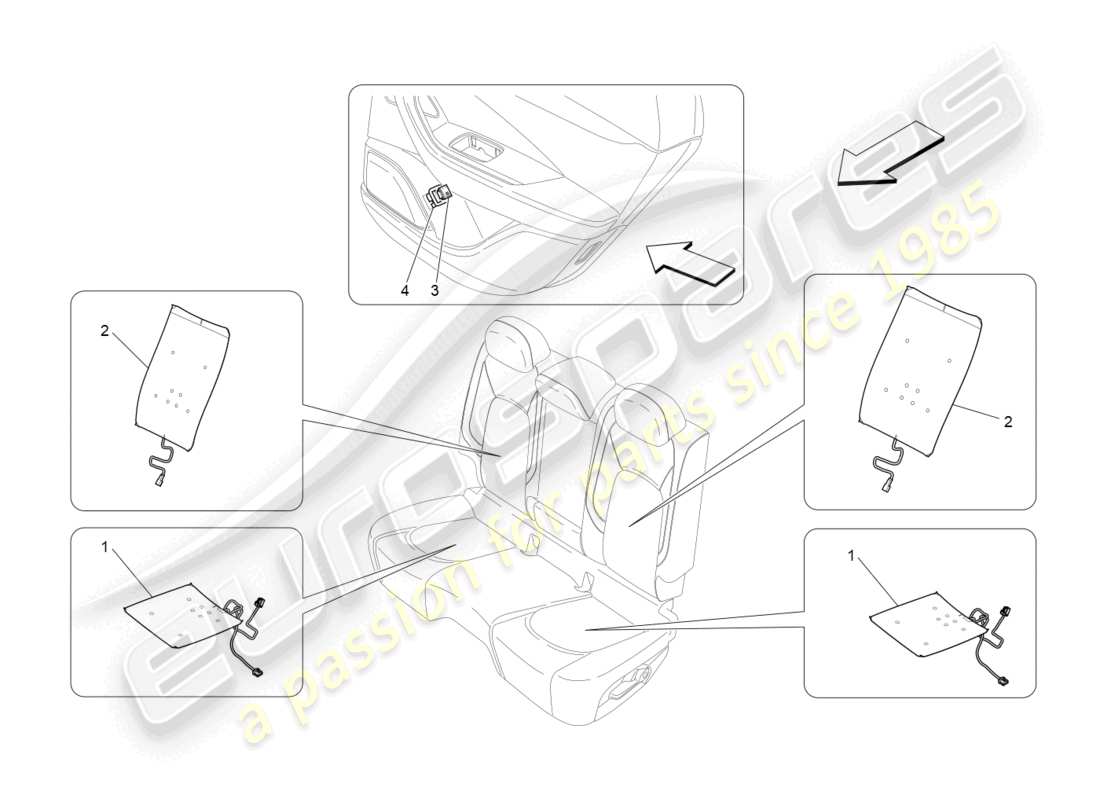 maserati levante (2019) sedili posteriori: meccanica ed elettronica diagramma delle parti