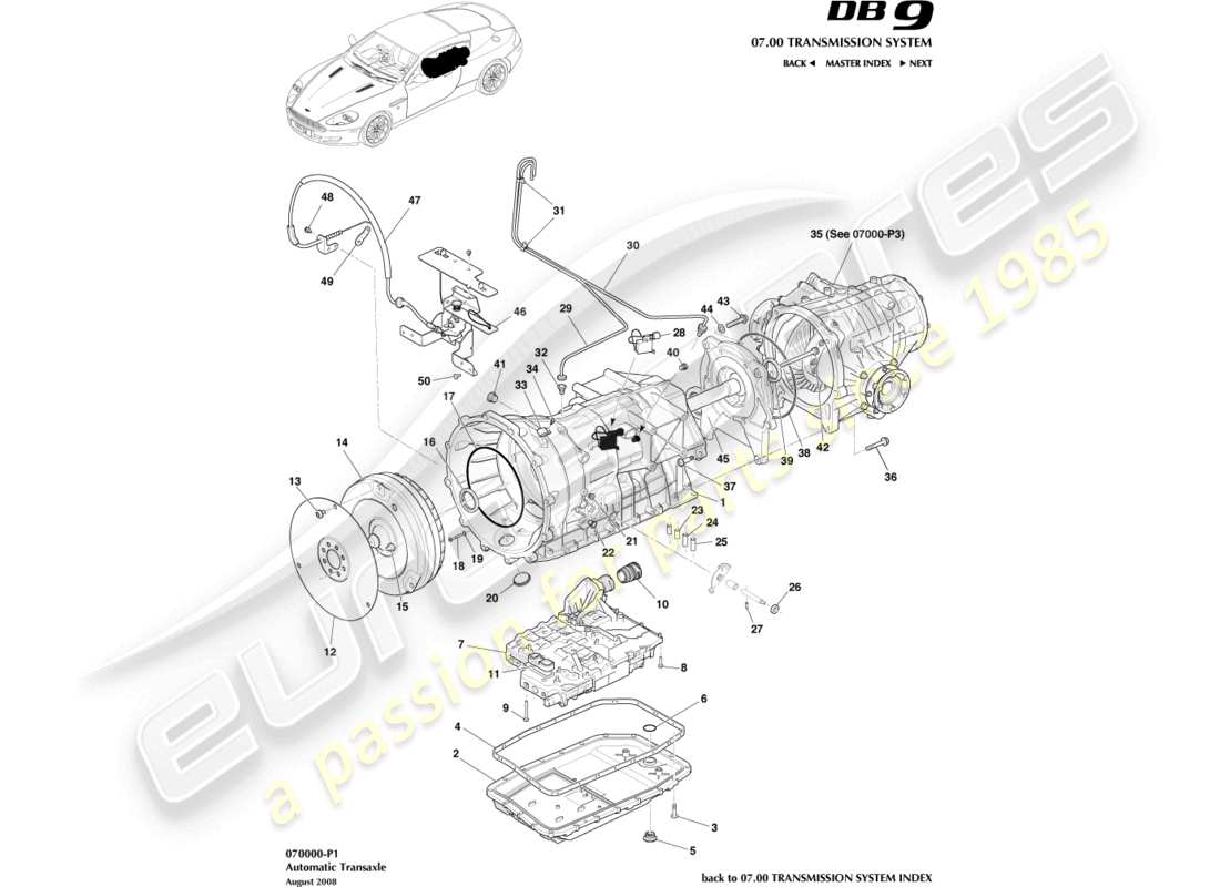 aston martin db9 (2012) cambio, diagramma dei ricambi auto