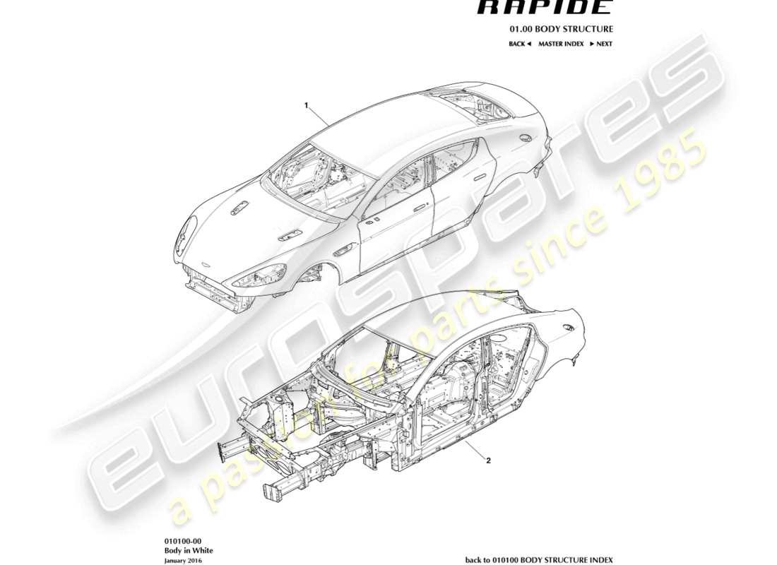 aston martin rapide (2013) corpo in bianco diagramma delle parti