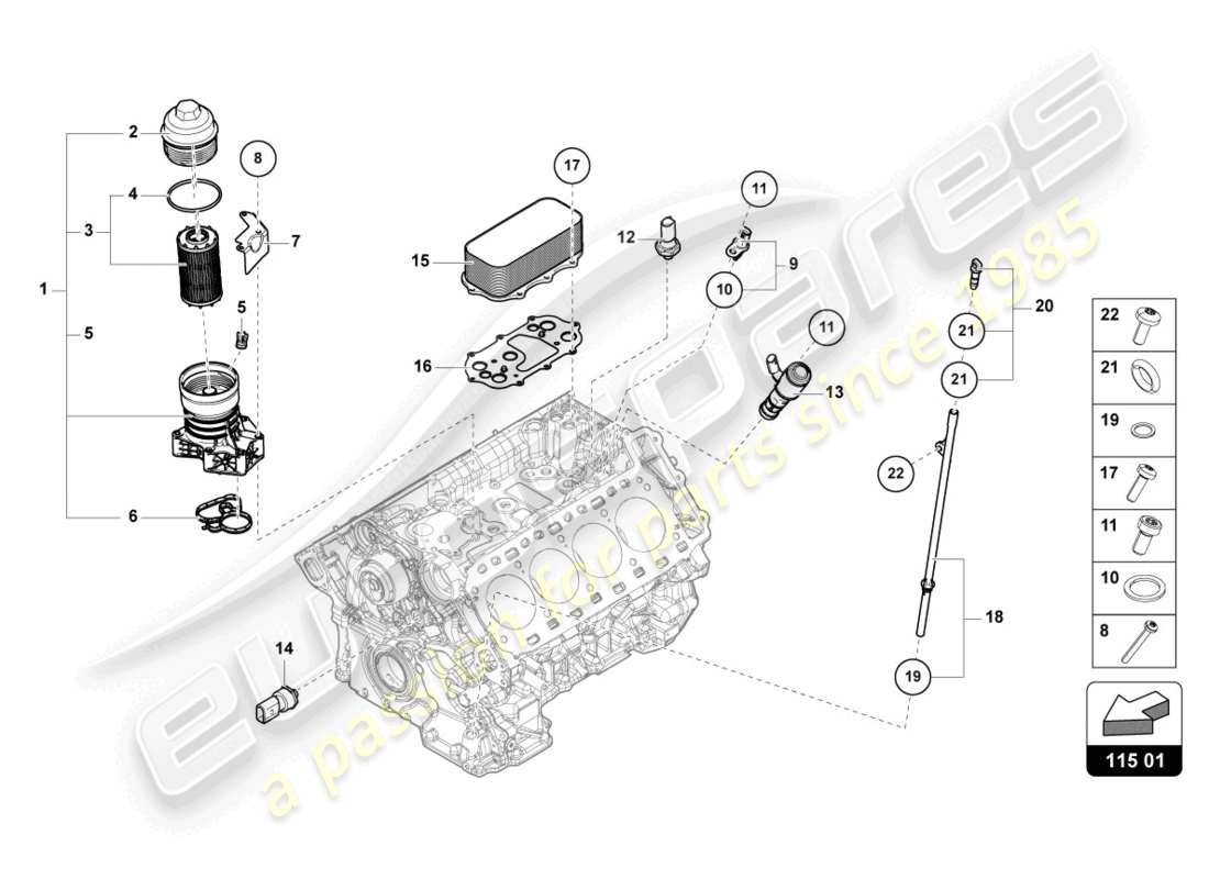 lamborghini urus performante (2023) elemento filtro olio schema delle parti