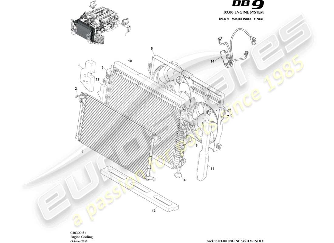 un diagramma delle parti dal catalogo delle parti Aston Martin DB9 (2012)