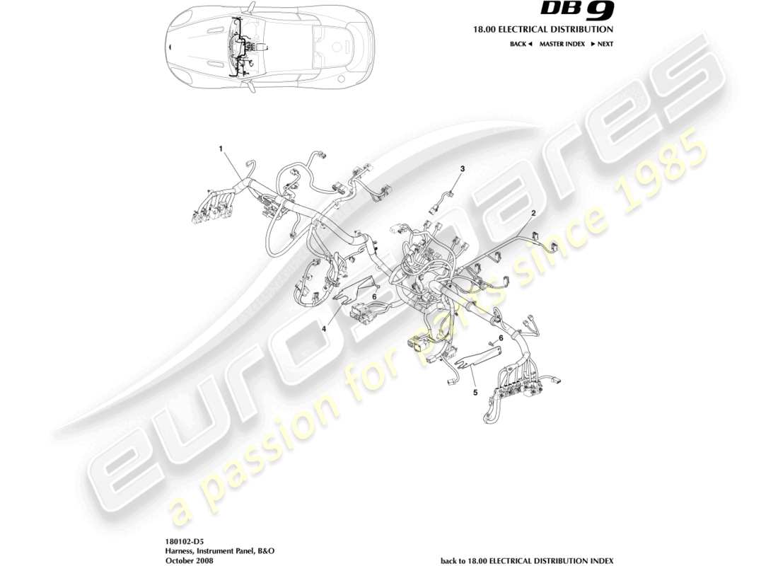 aston martin db9 (2010) cablaggio ip, diagramma delle parti b e o